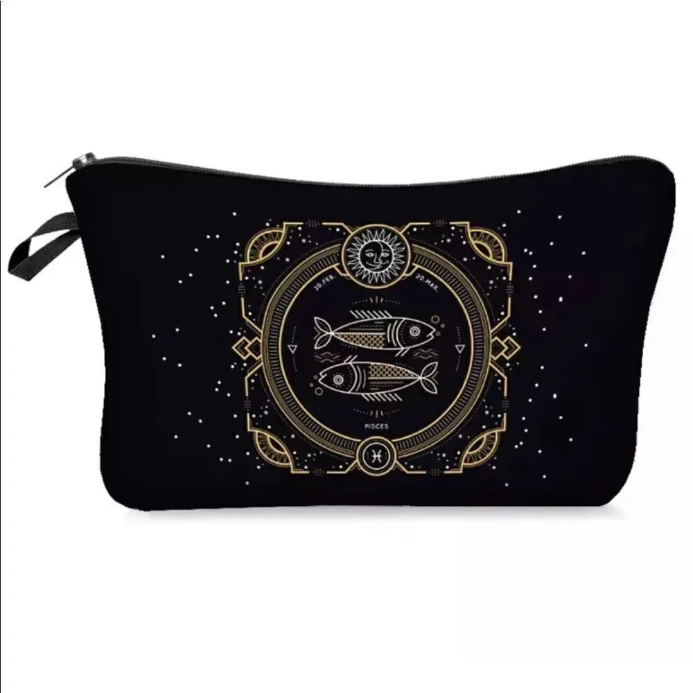 FUDEAM 12 Zodiac Print Pattern Women Waterproof Cosmetic Bag New 2 poly mailers